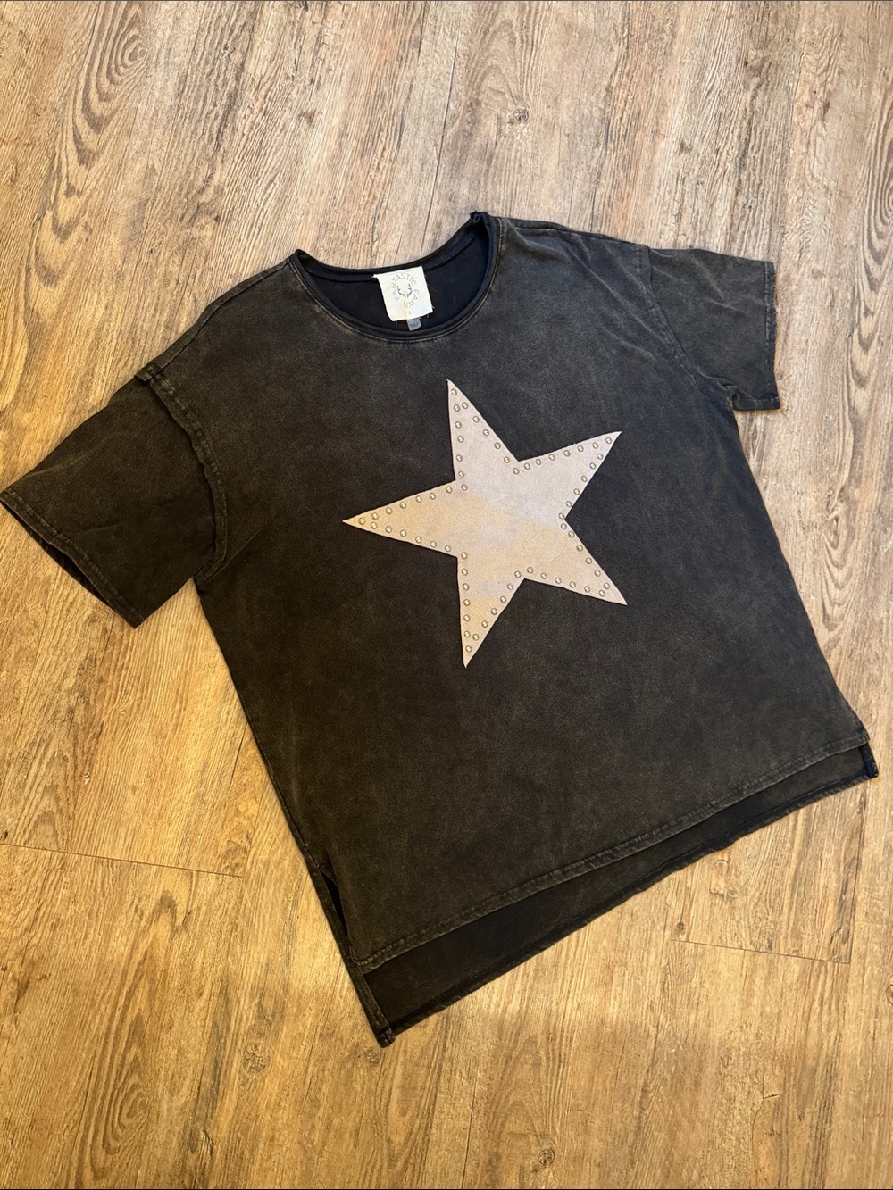 Fantastic Fawn Black Short Sleeve Tee with Studded Cream Star